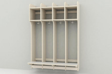 Skolegarderobe m/ bænk 4 sekt.